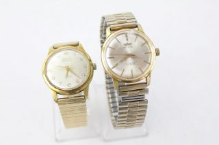 2 X Vintage Gents Gold Tone Wristwatches Hand - Wind Inc Royce,  Relide
