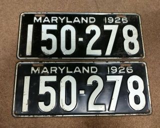 Rare Matched Set 1926 Black Maryland License Plates
