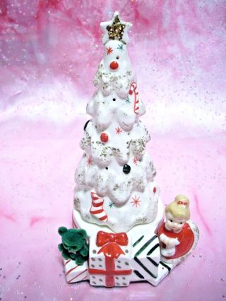 Rare Vtg Christmas Tree W/ Little Girl & Teddy Bear Figurine