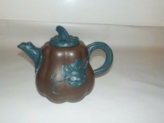 Vintage Signed Old Chinese Handmade Yixing Zisha Pumpkin Form Teapot