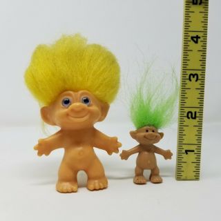 Vintage 2.  5 " Troll Doll Rego Des Uk No 904386 And Others Yellow Mohair Blue Eyes