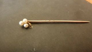 Antique 9ct Gold Stick Pin Seed Pearls Diamond Chip