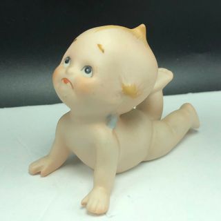 Lefton Kewpie Figurine Vintage Porcelain Doll Statue Sculpture Baby Crawling Leg