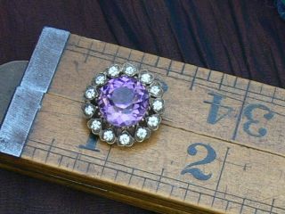 Tiny Antique Victorian Amethyst & Clear Paste In Heart Setting Lace Pin Brooch