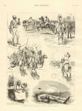 Races At The Jamaica Summer Grand Meeting,  Africans,  Vintage 1886 Antique Print