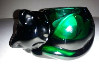 Rare Emerald Green Indiana Glass Sleeping Cat Votive Candle Holder