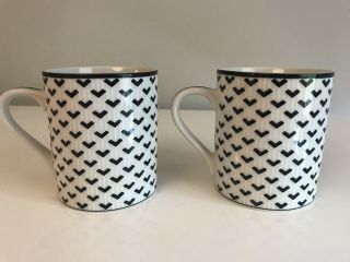 Rare Set Of 2 Tiffany & Co.  Gotham Pattern Black Gold Coffee Tea Mug Cup 8 Oz