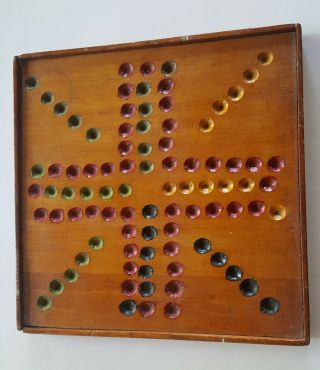Antique Game Board Wood Paint Handmade 12.  5 " X 12.  5 " Naive Folk Art