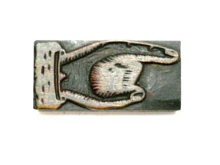 Letterpress Wood 2 3/4 " Pointing Hand Block Stunning Hand Cut Rare Design