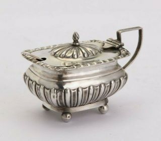 Edwardian sterling silver mustard pot,  Birmingham 1909 by William Aitken,  spoon 2