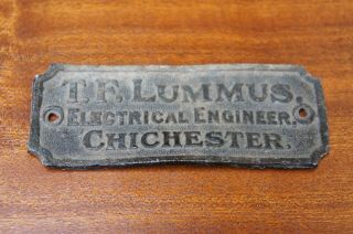Antique T.  F.  Lummus Electrical Engineer,  Chichester Metal Name Plate Architect