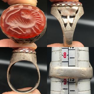 Lovely Silver Wonderful Ring With Old Stunning Roman Agate Intaglio Stone
