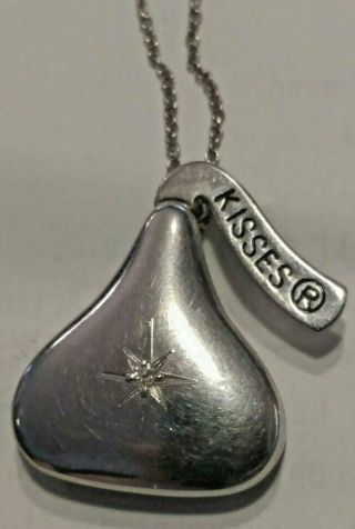 Vintage Antique Hershey Kisses Sterling Silver Diamond Locket Pendant Necklace