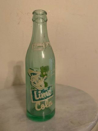 Rare Vintage Donald Duck Lime Cola Acl Green Glass Straight Sided 6 Oz Bottle