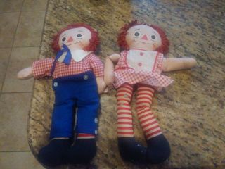 Vintage Knickerbocker Raggedy Ann And Andy,  Hard To Find,  15 Inch Dolls