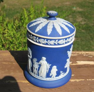 Antique Wedgwood Cobalt Blue Jasperware Jar - - W/ Cover - Lid