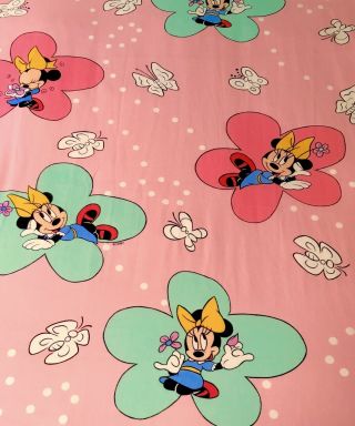 Vtg Rare Disney Character Twin Flat Sheet Minnie Mouse Flowers Butterflies