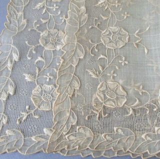 Vintage Fine Madeira Sheer Linen Hand Embroidery Shadow Work Centerpiece Flowers