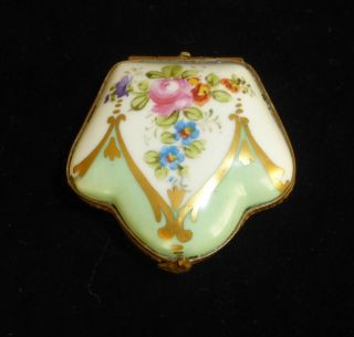 French Limoges Porcelain Trinket Box Signed Lomas - Hand Painted Rare Shape