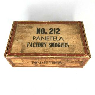 Antique Panetela Factory Smokers No.  212 Wood Cigar Box Unique/rare