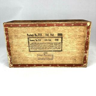 Antique Panetela Factory Smokers No.  212 Wood Cigar Box Unique/Rare 3