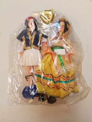 Vintage Souvenir Doll Set From Greece Dolls Man Woman Handmade Yellow Dress