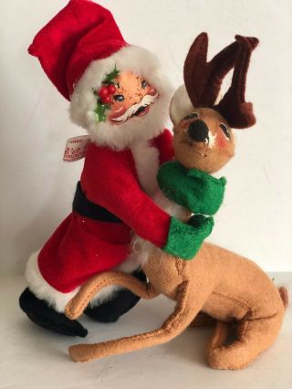 1963 Vintage Annalee Santa Hugging Reindeer Doll Figurine 8 "