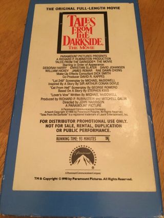 Tales From The Darkside The Movie Vhs Screening Promotional Horror Screener Rare