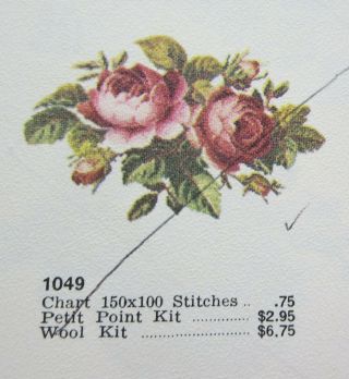 Rare Vintage Alice Godkin 1049 2 Large Roses With Buds Petit Point Kit