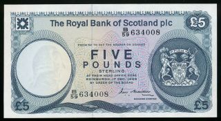 The Royal Bank Of Scotland 5 Pounds Note 1986 P.  342 / 342d Unc Rare