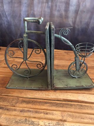 Bicycle Bookend Set Of 2 Metal Green Color Home / Office Decor