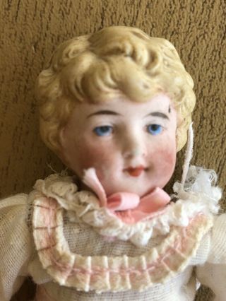 Antique German Bisque Dollhouse Doll Molded Hair Jointed Bisque 5” Sweet Gaze