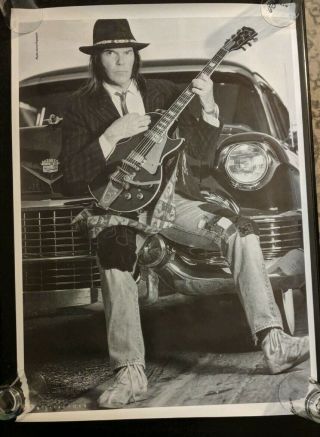 Neil Young Vintage B&w Poster Rare 24 " X 36 " Blue Notes?