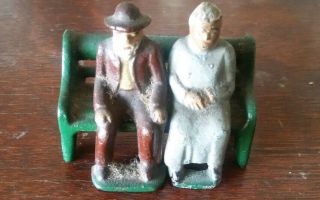 Vintage Antique Lead Figure Couple On Park Bench Barclay Manoil