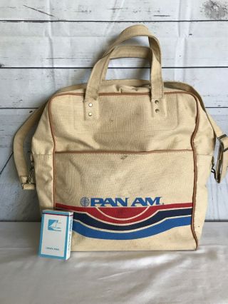 Rare Vintage Pan Am Airline Employee Canvas Tote Carry - On Shoulder Bag W/ Strap