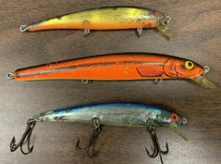 3 Vintage Bomber Unknown Long A Fishing Lure Musky Pike Snook Tarpon