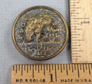 Standing Stork,  1800s Antique Button,  1 - Piece Brass,  Intricate Open - Work Design