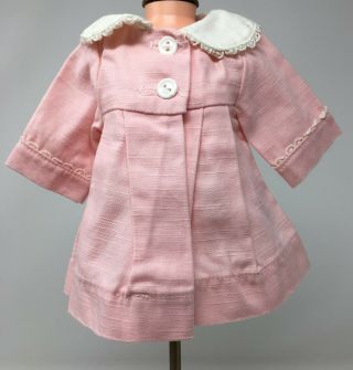 Vintage Pink & White Doll Dress Coat 7 1/2 " Long
