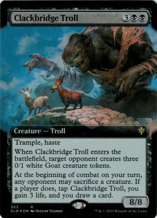 Mtg Foil Clackbridge Troll (extended Art) Throne Of Eldraine Rare