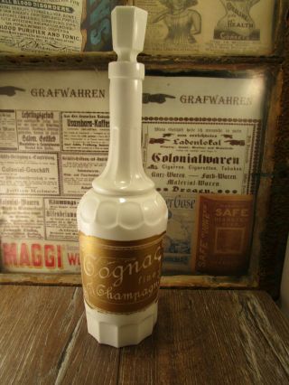 , Rare,  Large Milk Glass / Opaline Bottle / With Label And Pontil / Cognac C1890