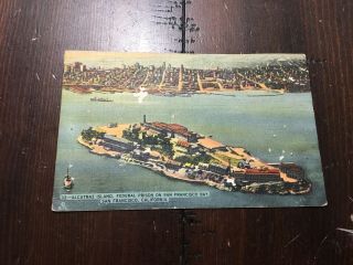 Alcatraz Island Federal Prison San Francisco Bay Postcard Postmarked 1942 Rare