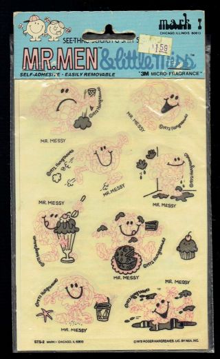 Rare Scratch & Sniff Vintage Stickers Mr.  Men & Little Miss Mark I Mr.  Messy