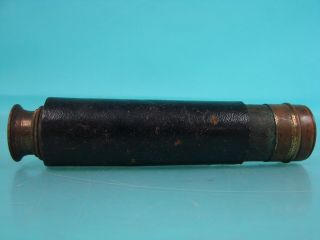 Very Early Vtg Antique Nautical Pirate Ship Brass Telescope W/ Leather Cover 3