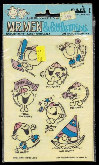 Rare Scratch & Sniff Vintage Stickers Mr.  Men & Little Miss Mark I Mr.  Happy