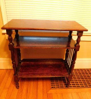 Vintage Cherry Wood Stand With Two Shelves / Accent Table / Small Bookcase
