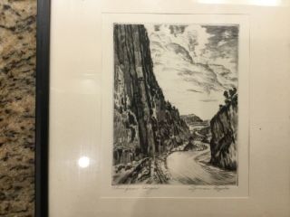 Vintage Lyman Byxbe Etching “thompson Canyon " Mountain Landscape Pencil Signed