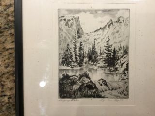 Vintage Lyman Byxbe Etching “singing Water " Mountain Landscape Pencil Signed
