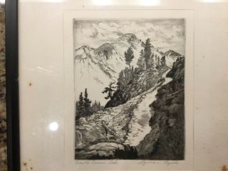 Vintage Lyman Byxbe Etching “trail Dream Lake " Mountain Landscape Pencil Signed