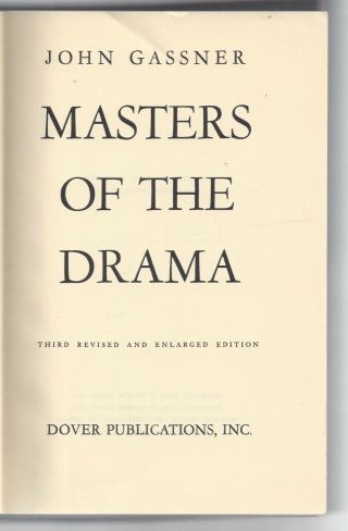 Masters Of The Drama By John Gassner Hardcover 1954 Rare