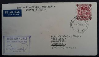 Rare 1951 Australia First Flight Cover Australia - Chile Via Valparaiso.